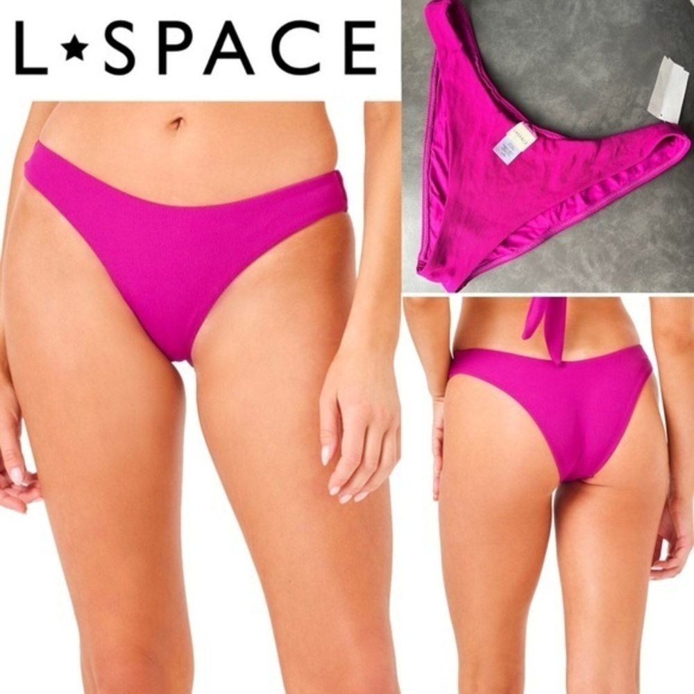 L*Space Rocky Ribbed Bikini Bottom in Berry sz L